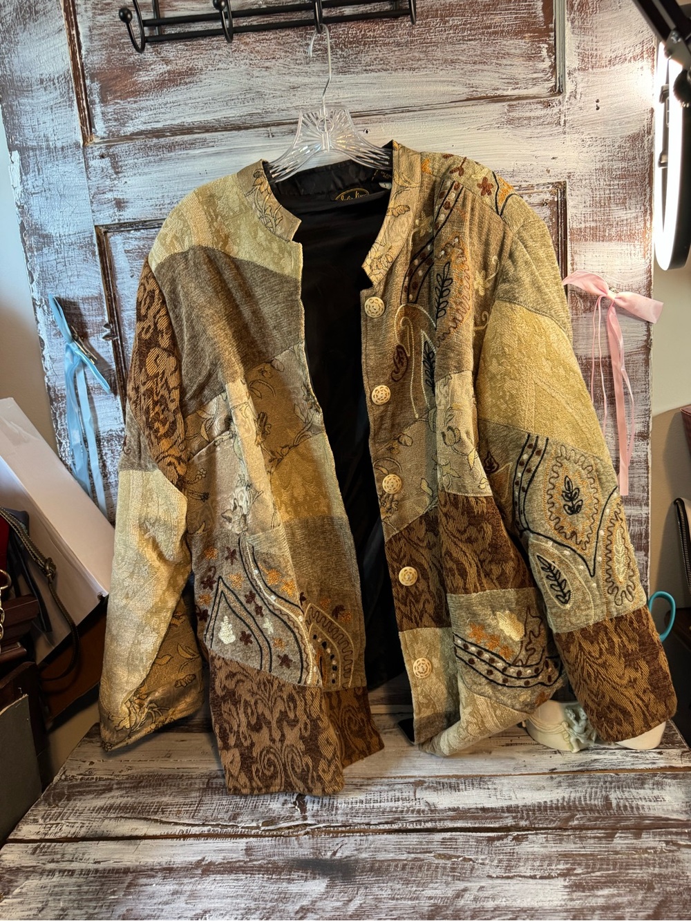 Patchwork Paisley Button-Front Jacket - Brown/Cream